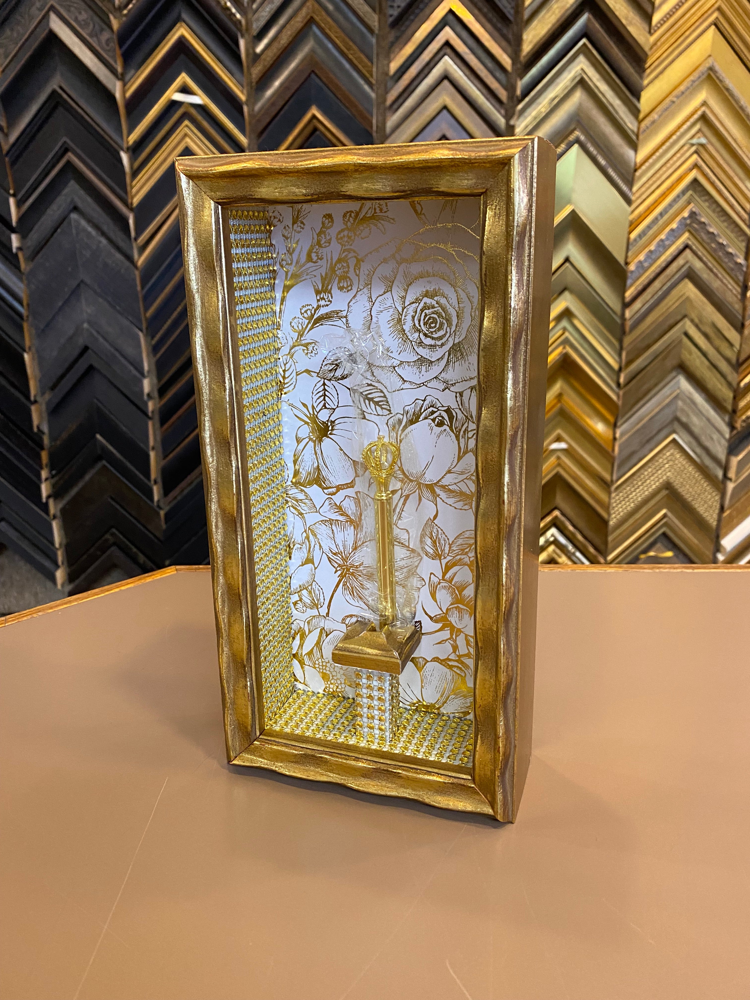 Gold Wall Display Pen Shadow Box
