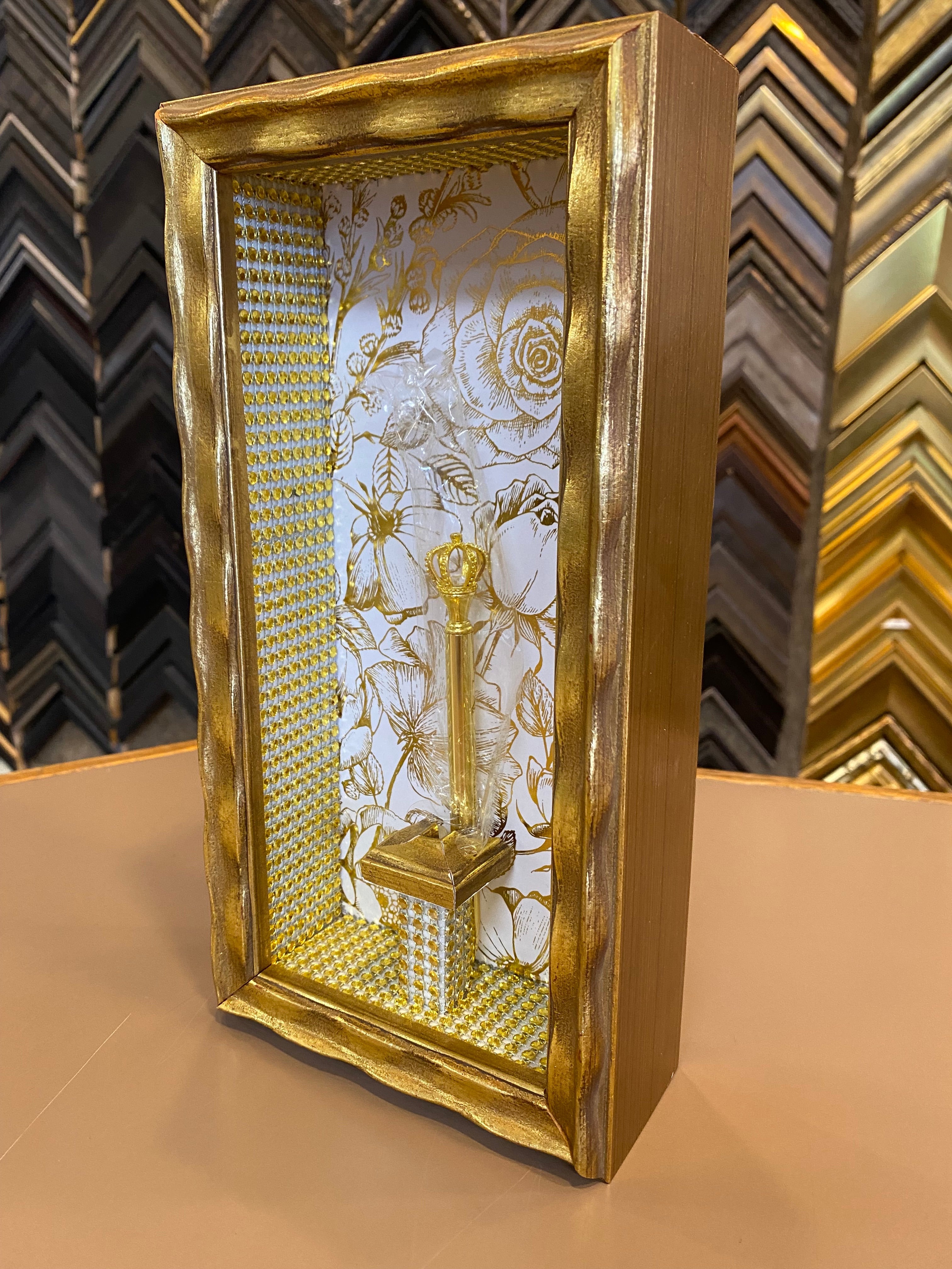 Gold Wall Display Pen Shadow Box