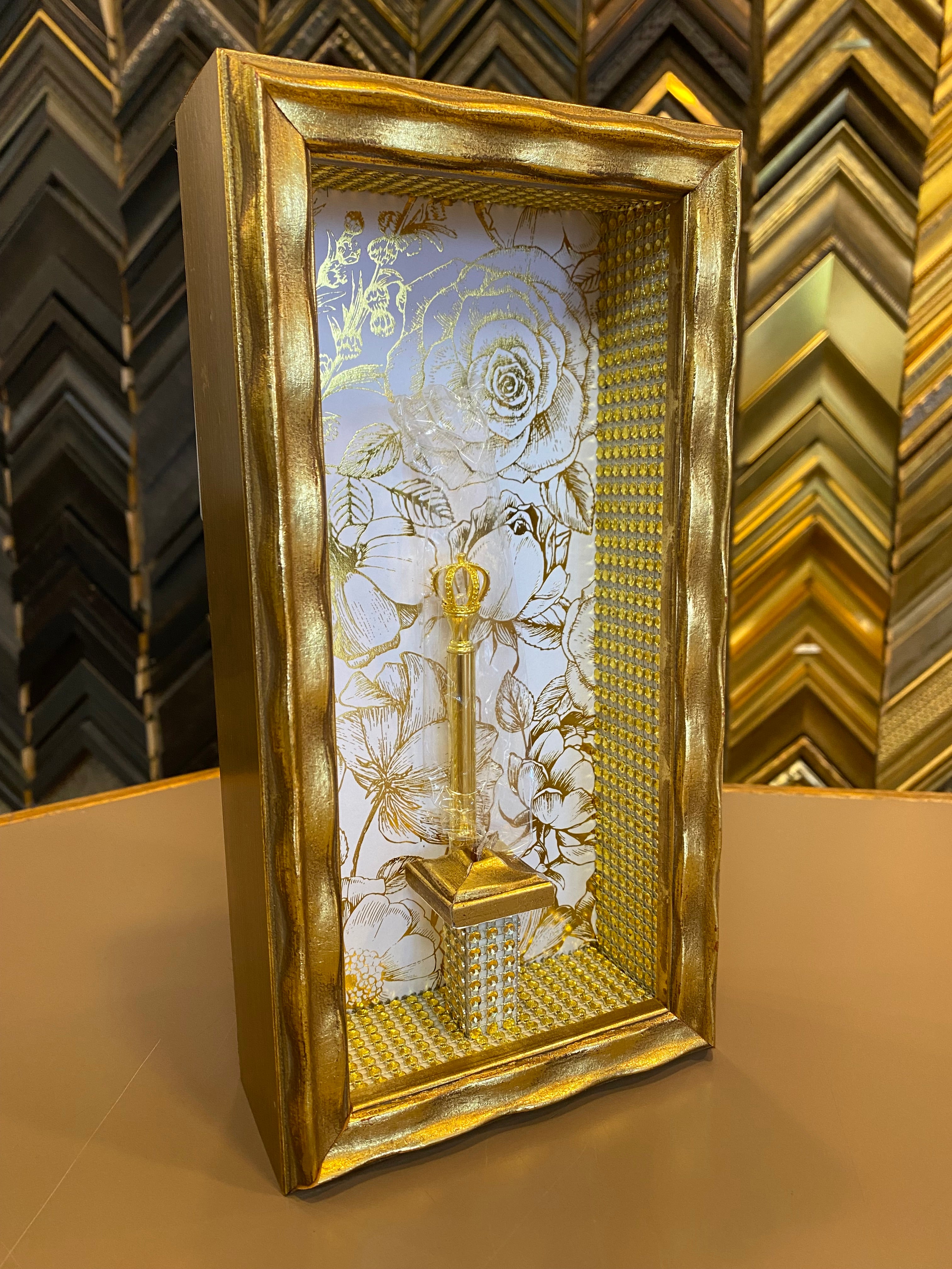 Gold Wall Display Pen Shadow Box